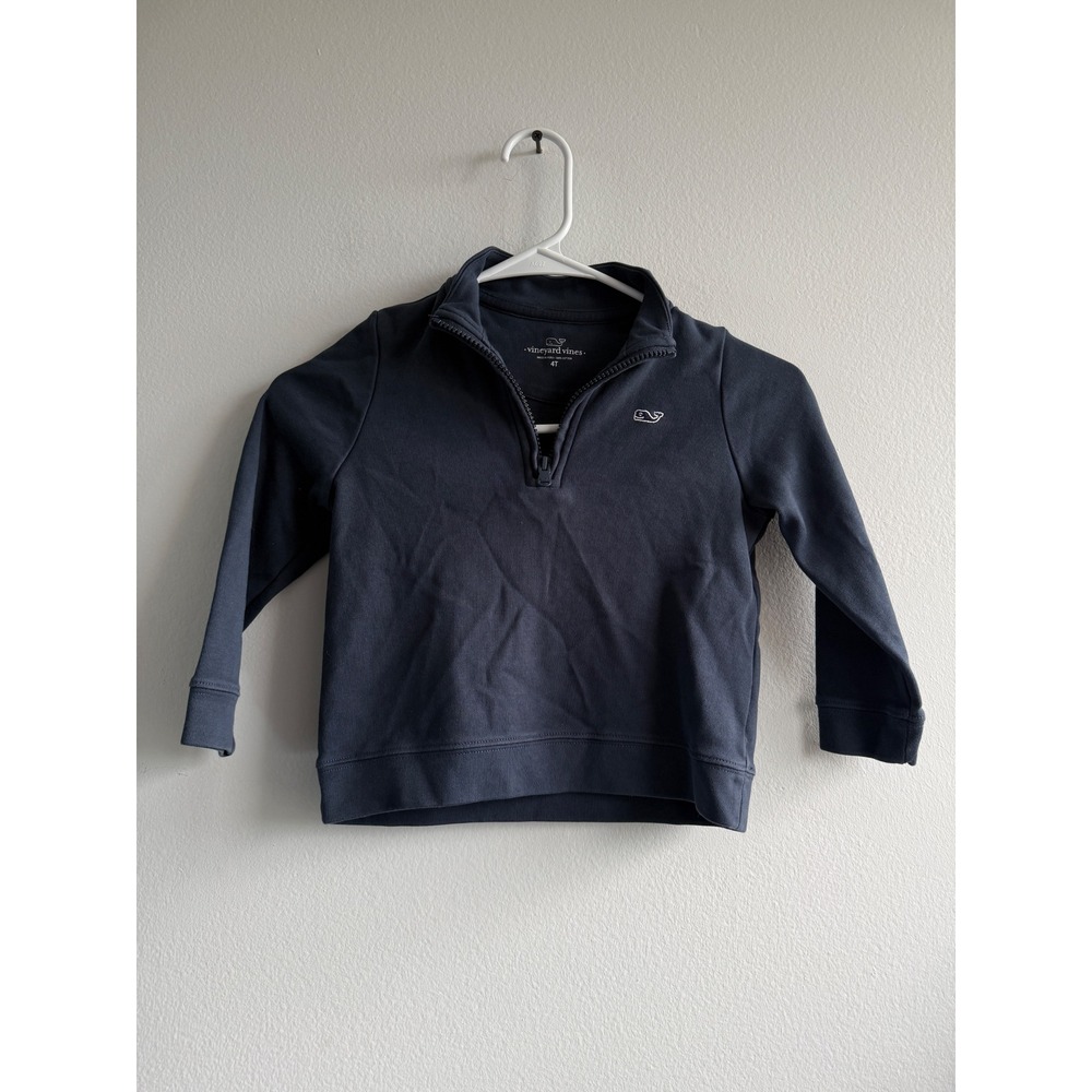 Vineyard Vines Boys 4T Navy Blue Cotton Quarter Zip Pullover Whale Logo Sweater